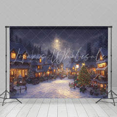 Lofaris Winter Dark Moon Night Town Snowy Christmas Backdrop
