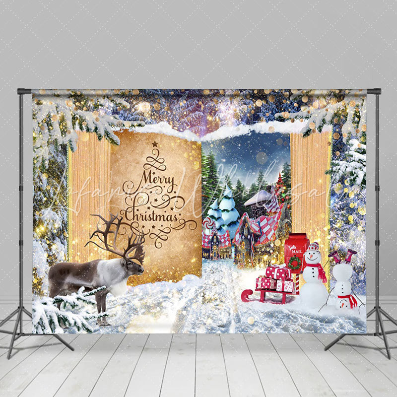 Lofaris Winter Forest Elk Fairy Book Town Christmas Backdrop