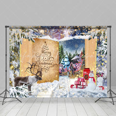 Lofaris Winter Forest Elk Fairy Book Town Christmas Backdrop