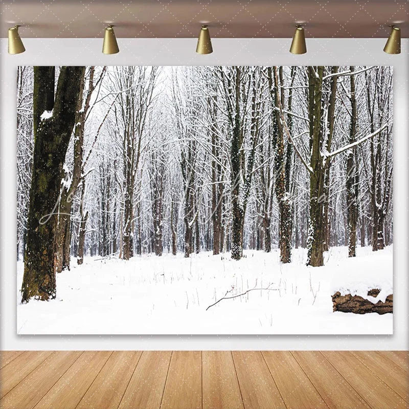 Lofaris Winter Forest Photography Backdrop with Snow Covered Bare Trees and Natural Scenery Serene Studio Background for Portrait Photoshoot