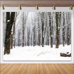 Lofaris Winter Forest Photography Backdrop with Snow Covered Bare Trees and Natural Scenery Serene Studio Background for Portrait Photoshoot