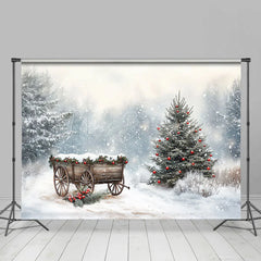 Lofaris Winter Heavy Snowy Wooden Cart Christmas Backdrop