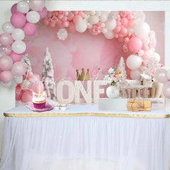Lofaris Winter Wonderland First Birthday Backdrop Pink Balloon ONE Sign Crown Girl Party Background