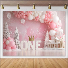 Lofaris Winter Wonderland First Birthday Backdrop Pink Balloon ONE Sign Crown Girl Party Background
