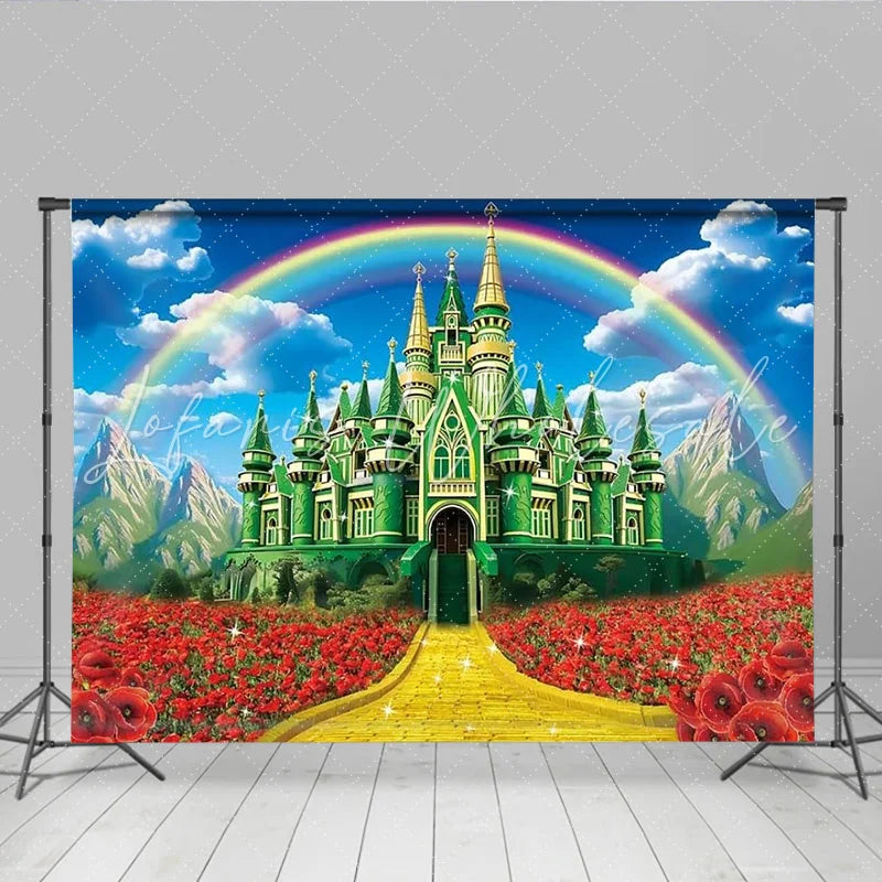 Lofaris Wizard of Oz Inspired Backdrop with Emerald City Yellow Brick Road and Rainbow Fairytale Movie Party Decor