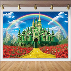Lofaris Wizard of Oz Inspired Backdrop with Emerald City Yellow Brick Road and Rainbow Fairytale Movie Party Decor