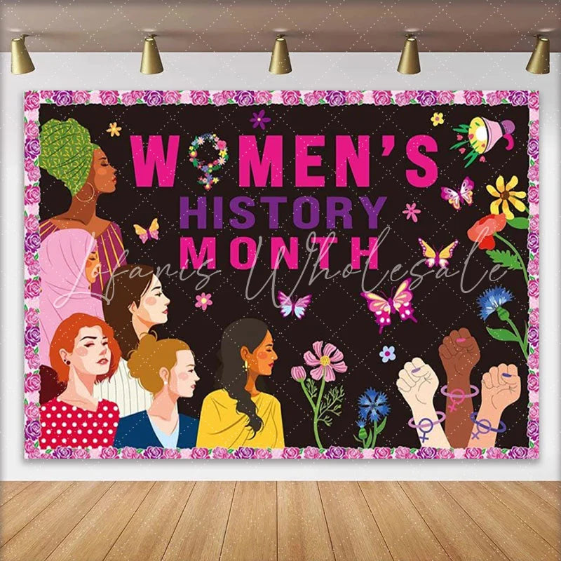 Lofaris Womens History Month Backdrop Diverse Females Flowers Black Photography Background Celebration Decor