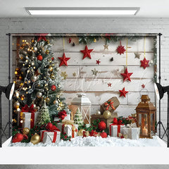 Lofaris Wood Board Wall Red Star Decoration Christmas Backdrop