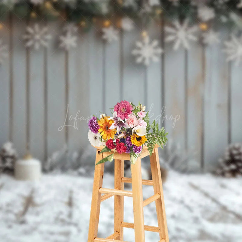 Lofaris Wooden Wall Snowflake Snowy Floor Christmas Backdrop