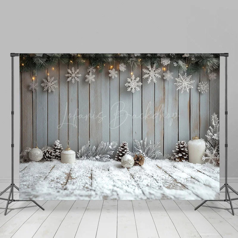 Lofaris Wooden Wall Snowflake Snowy Floor Christmas Backdrop
