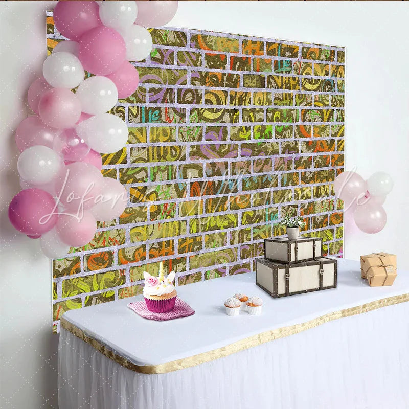 Lofaris Yellow and Green Street Graffiti Brick Wall Backdrop Hip Hop Art Urban Photography Studio Background