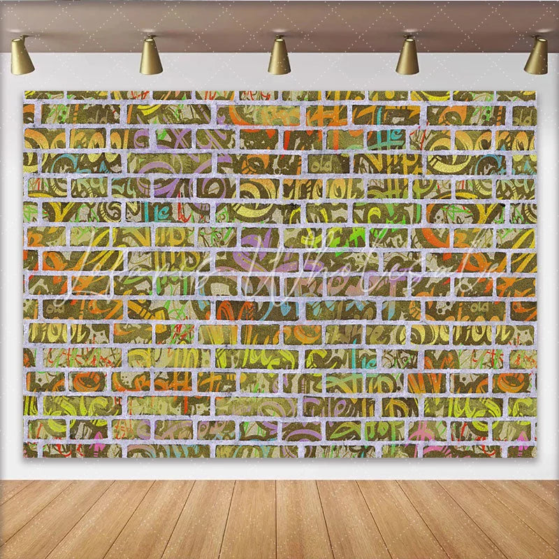 Lofaris Yellow and Green Street Graffiti Brick Wall Backdrop Hip Hop Art Urban Photography Studio Background