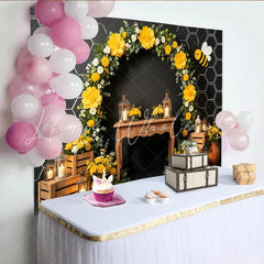 Lofaris Yellow Bee Baby Shower Backdrop with Honeycomb and Floral Arch Rustic Lanterns Photography Background for Party Decor