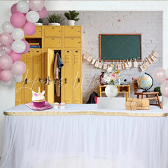 Lofaris Yellow Locker Back to School Backdrop with Chalkboard and Apples Classroom Photography Background for Kids and Students