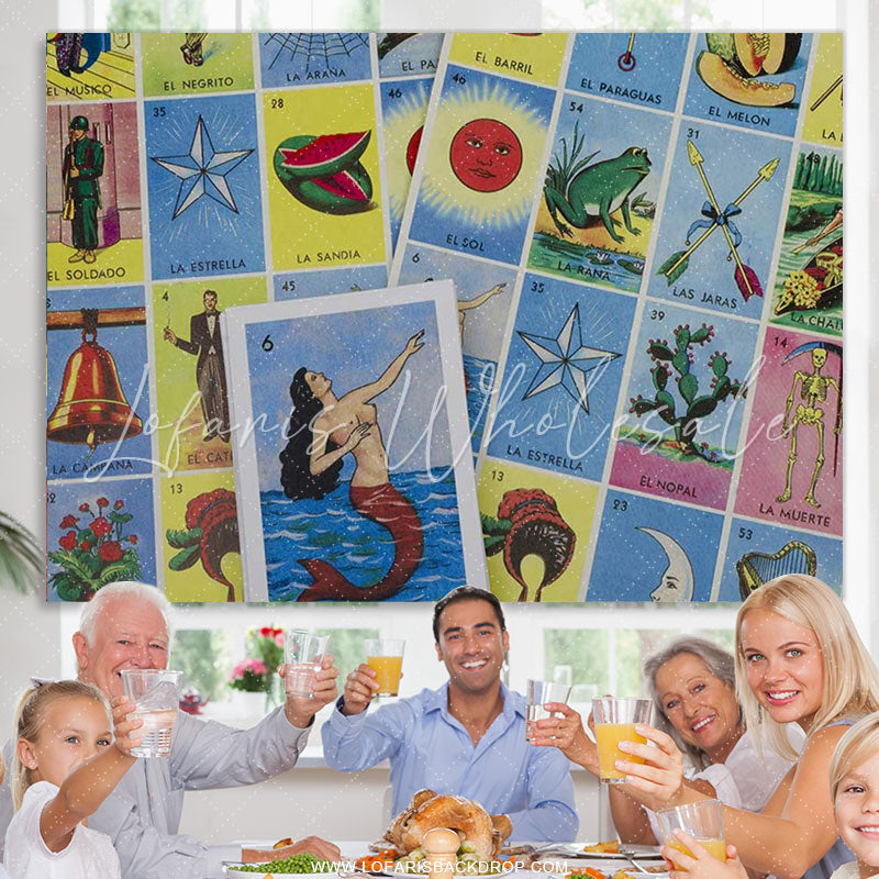 Lofaris Loteria Cards Picture Bingo Photo Holiday Party Backdrop