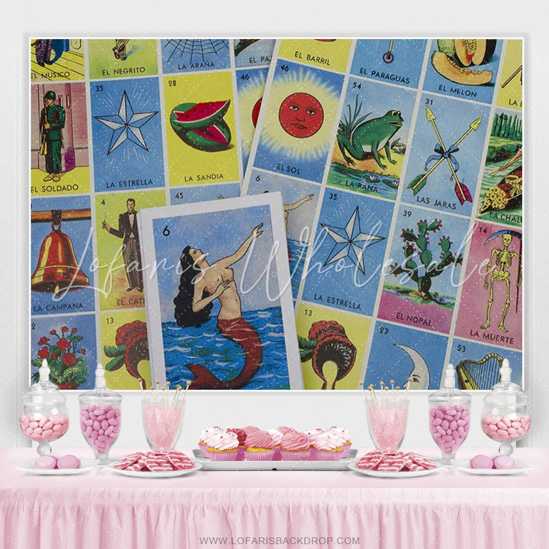 Lofaris Loteria Cards Picture Bingo Photo Holiday Party Backdrop