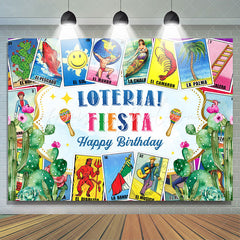 Lofaris Loteria Fiesta Stamps Cactus Happy Birthday Backdrop