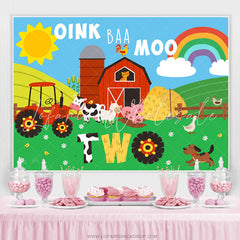 Lofaris Lovely Cartoon Farm Oink Baa Moon Two Birthday Backdrop