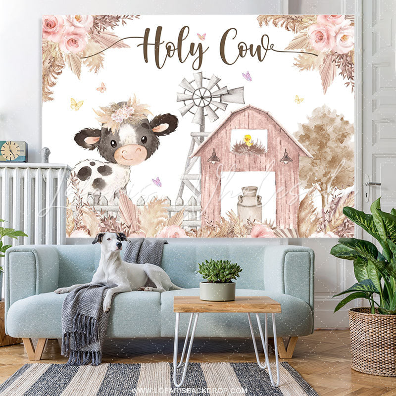 Lofaris Lovely Floral Farm Holy Cow Happy Birthday Backdrop