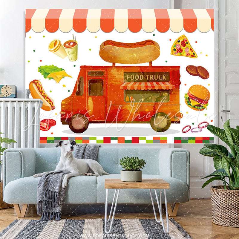 Lofaris Lovely Food Truck Birthday Backdrop For Kids Party