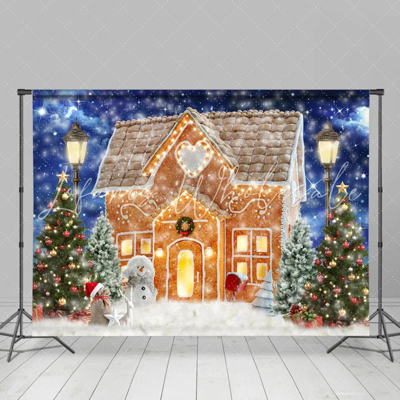 Lofaris Lovely Gingerbread House and Snowman Christmas Backdrop