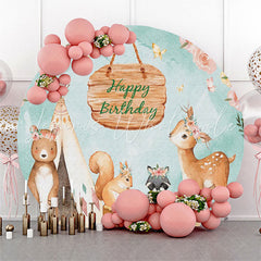 Lofaris Lovely Jungle Animals Floral Circle Birthday Backdrop