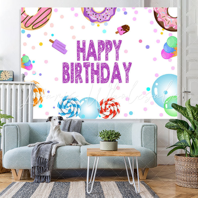 Lofaris Lovely Lollipop Donut Ice-Cream Happy Birthday Backdrop