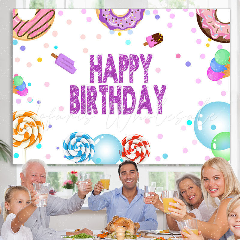 Lofaris Lovely Lollipop Donut Ice-Cream Happy Birthday Backdrop