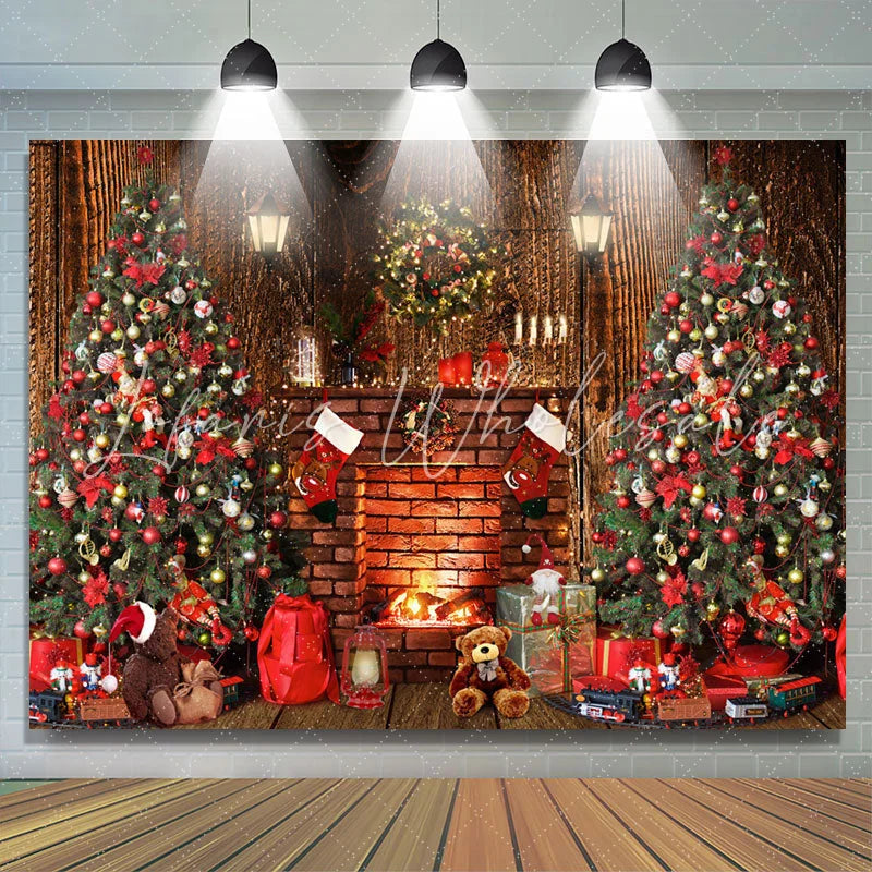 Lofaris Luxurious House With Fireplace Merry Christmas Backdrop