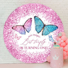 Lofaris Magic Butterfly Is Turning 1 Birthday Round Backdrop