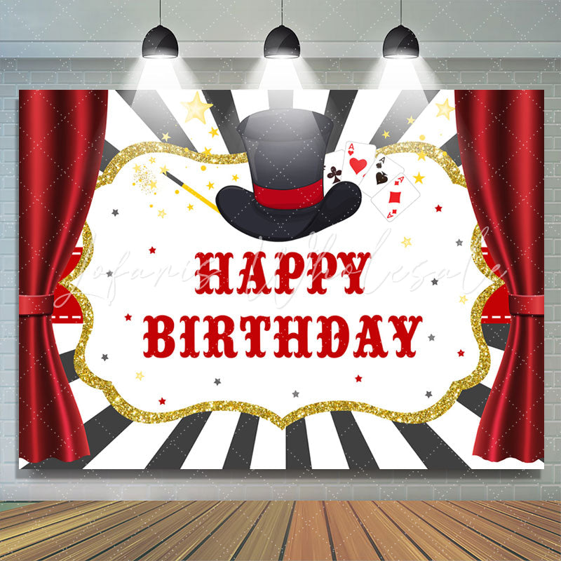 Lofaris Magical Cards Curtain Themed Happy Birthday Backdrop