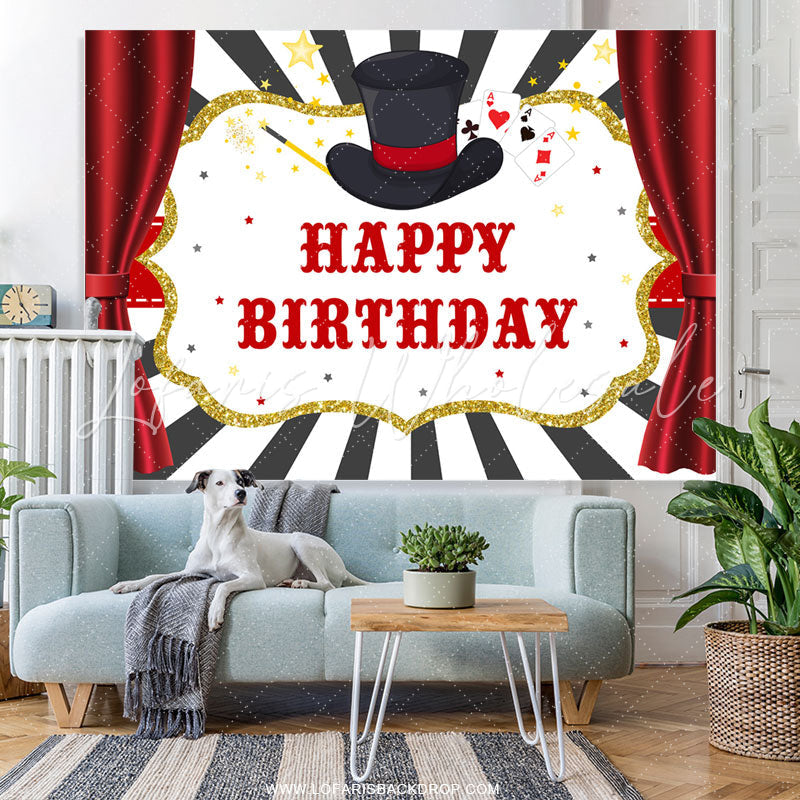 Lofaris Magical Cards Curtain Themed Happy Birthday Backdrop