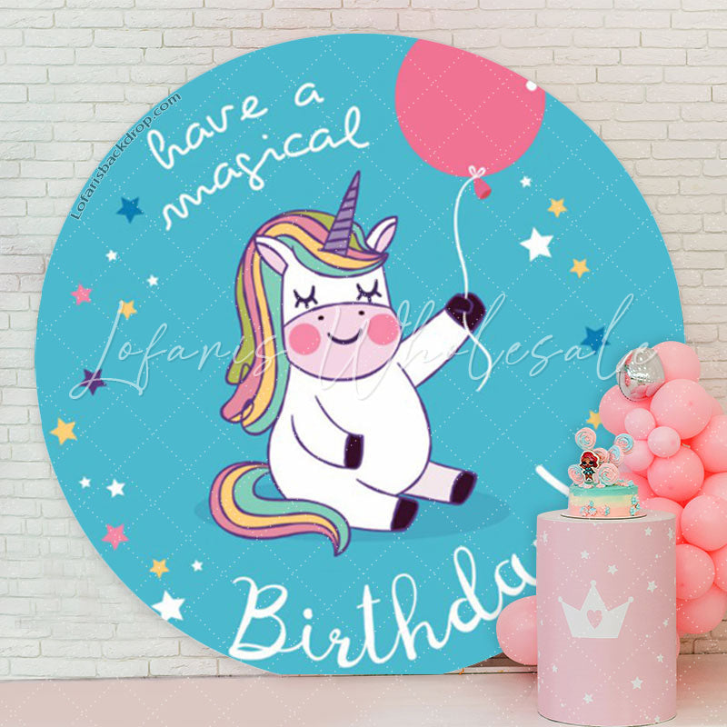 Lofaris Magical Unicorn Blue Round Backdrop For Birthday