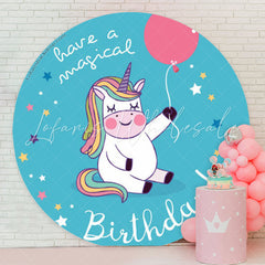 Lofaris Magical Unicorn Blue Round Backdrop For Birthday