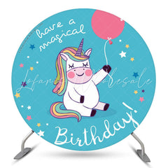 Lofaris Magical Unicorn Blue Round Backdrop For Birthday