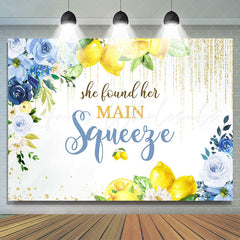 Lofaris Main Squeeze Lemons Blue Floral Bridal Shower Backdrop
