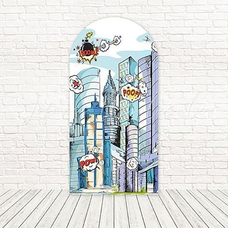 Marvel Comics Buildings Urban Superhero Arch Backdrop For Comic Event