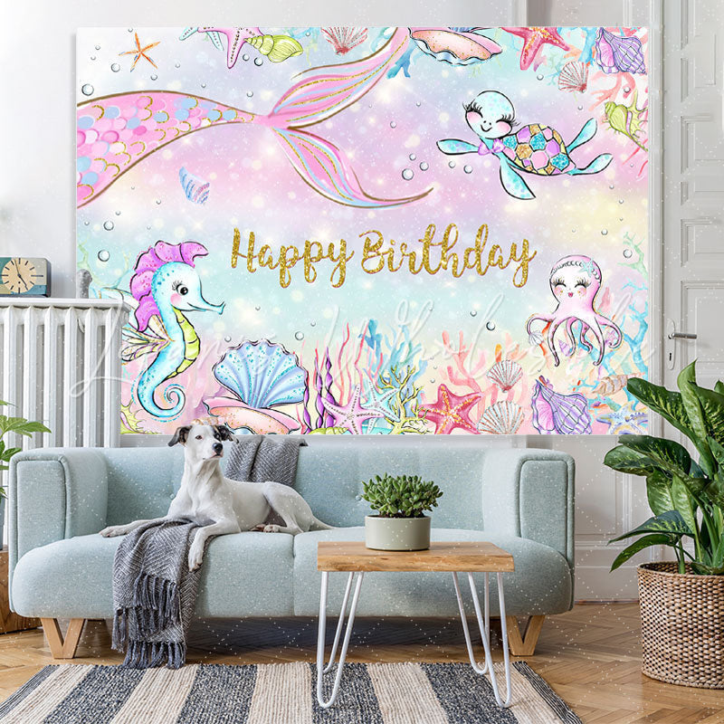 Lofaris Mermaid And Benthos Happy Birthday Backdrop For Girl