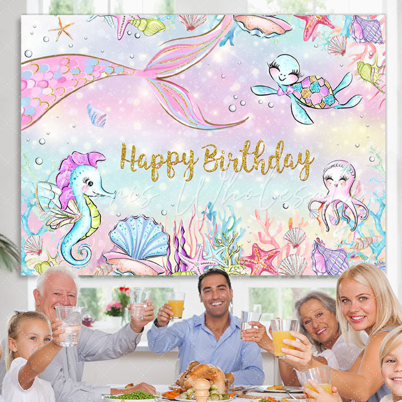 Lofaris Mermaid And Benthos Happy Birthday Backdrop For Girl
