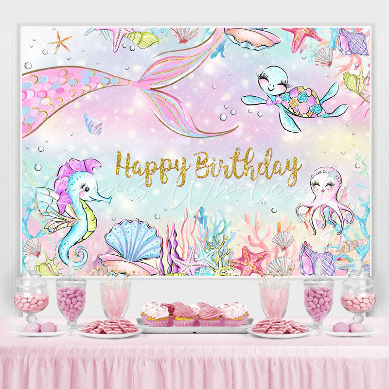 Lofaris Mermaid And Benthos Happy Birthday Backdrop For Girl