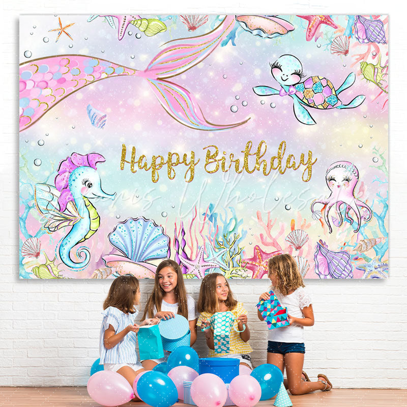 Lofaris Mermaid And Benthos Happy Birthday Backdrop For Girl