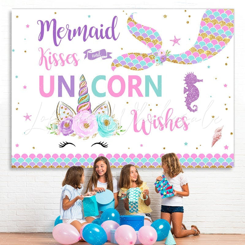 Lofaris Mermaid Tail Magical Unicorn Birthday Party Backdrop