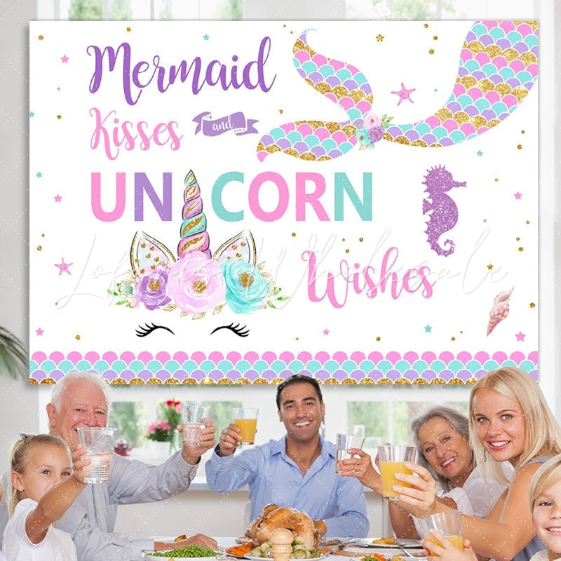 Lofaris Mermaid Tail Magical Unicorn Birthday Party Backdrop