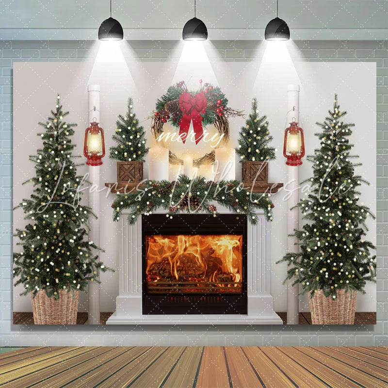 Lofaris Merry Christmas Tree Fireplace Light Scene Photo Backdrop