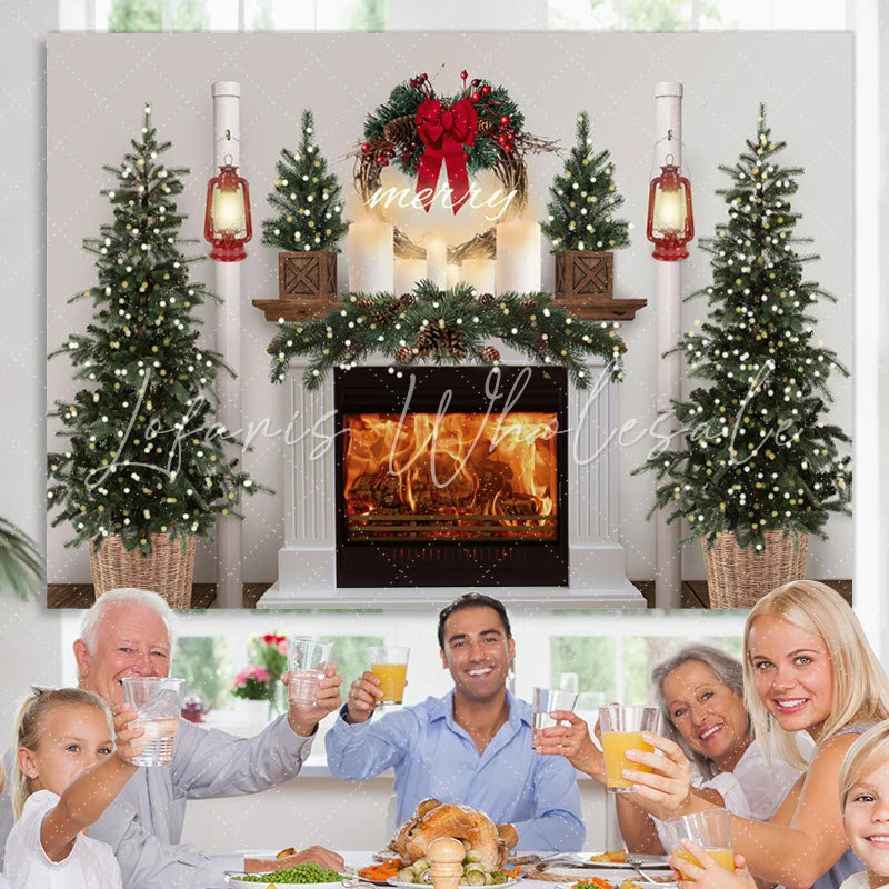 Lofaris Merry Christmas Tree Fireplace Light Scene Photo Backdrop