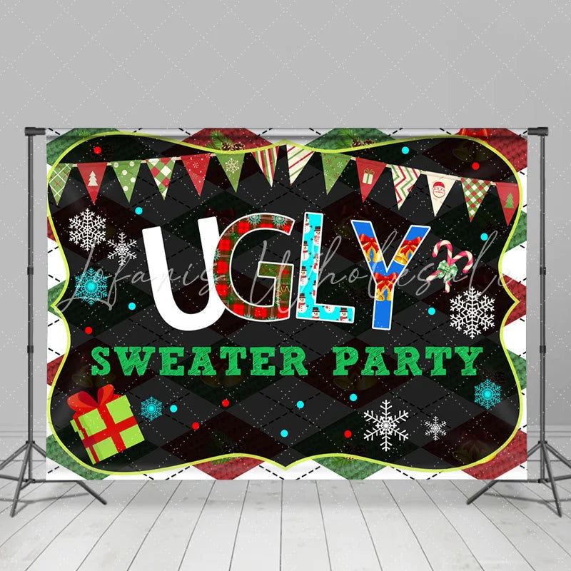 Lofaris Merry Christmas Ugly Sweater Party Holiday Backdrop
