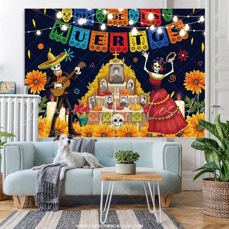Lofaris Mexican Sugar Skull Flower Tombstone Fiesta Dress Party Backdrop