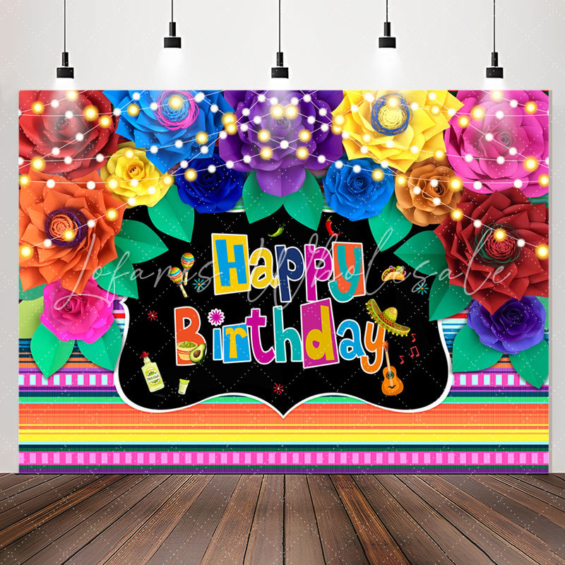 Lofaris Mexico Multicolor Floral Happy Birthday Backdrop