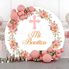 Lofaris Mi Bautizo Floral Baptism Round Backdrop Cover