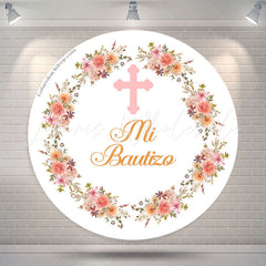 Lofaris Mi Bautizo Floral Baptism Round Backdrop Cover